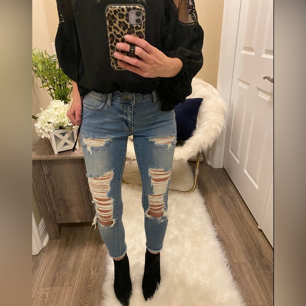 Cello skinny distressed jeans mid rise